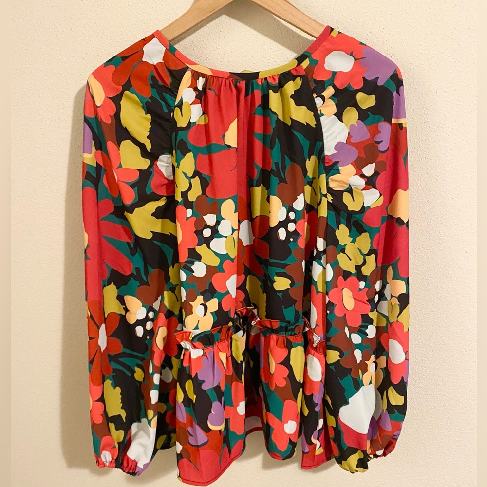 CROSBY By Mollie Burch Floral Peplum Blouse. Sz: L